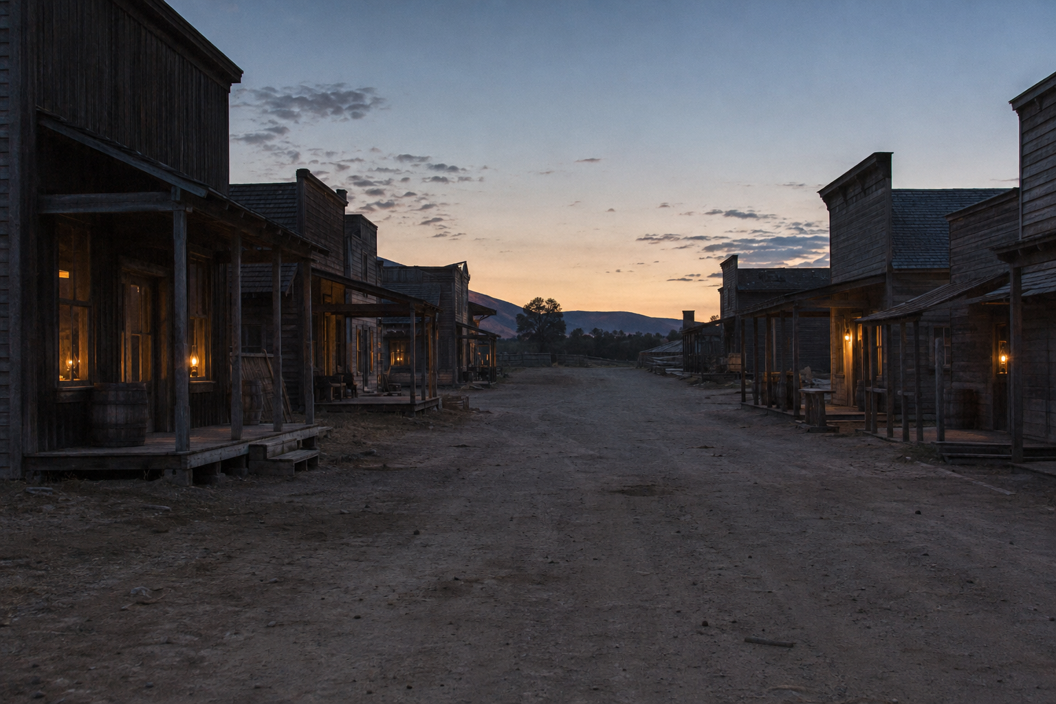 The main street of Mercy Ridge lined with weathered buildings