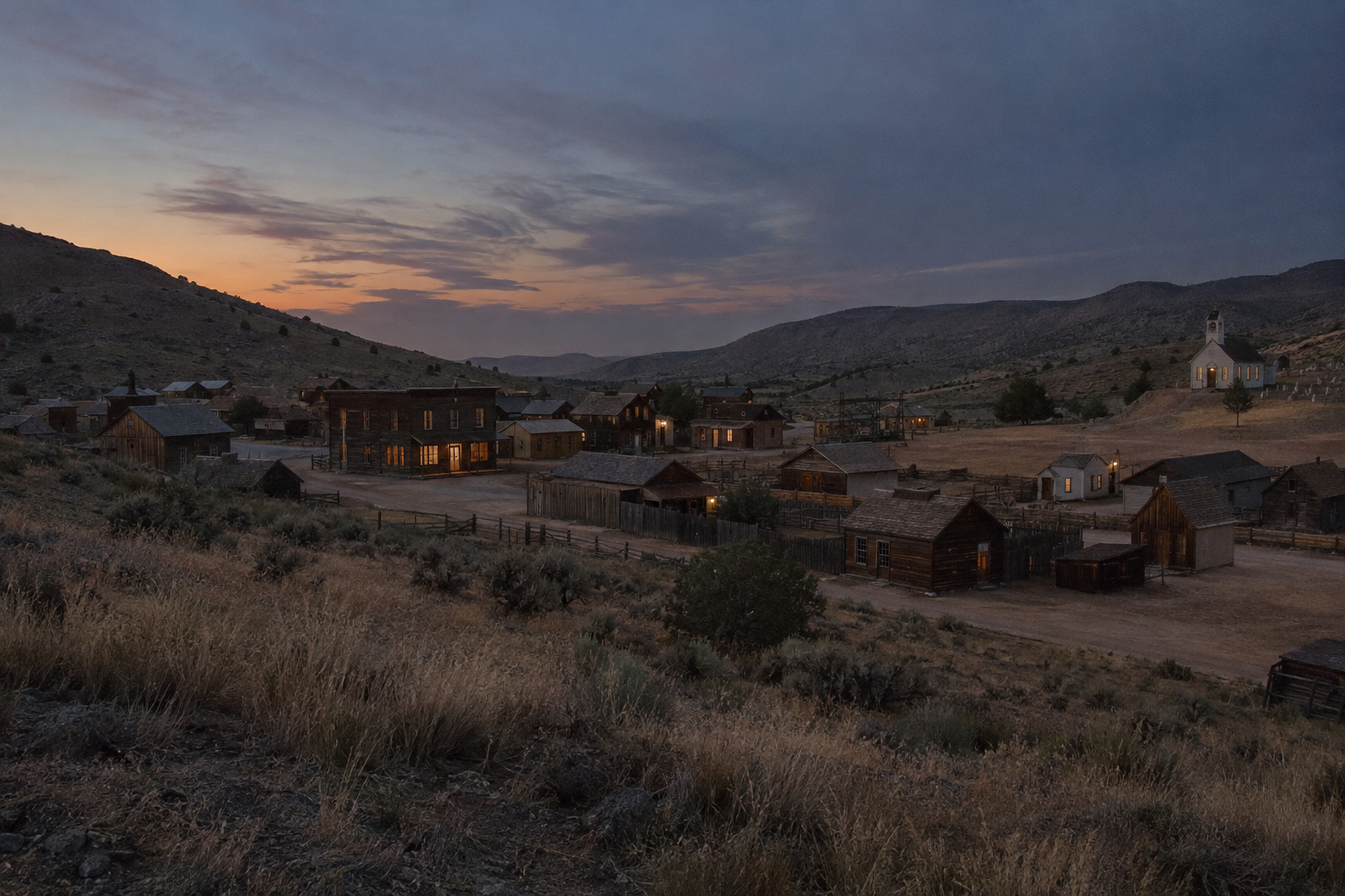 A view across the cursed frontier town of Mercy Ridge